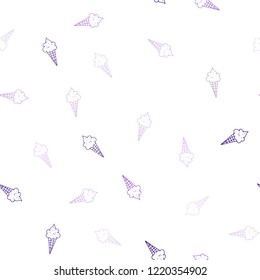 Light Purple vector seamless pattern with cold ice-cream. Set of abstract ice-cream cones with colorful gradient. Design for ad, poster, banner of cafes, restaurants.