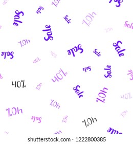 Light Purple vector seamless pattern with 40 percentage signs. Gradient illustration with discount signs on white backdrop. Pattern for ads, posters, banners of sales.