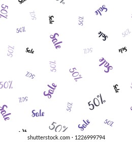 Light Purple vector seamless pattern with 50 percentage signs. Colorful set of  percentage signs in simple style. Backdrop for mega promotions, discounts.