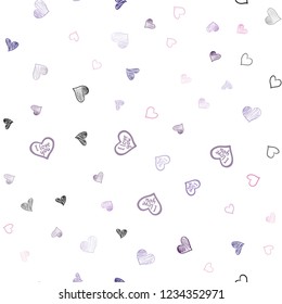 Light Purple vector seamless pattern with colorful hearts. Glitter abstract illustration with colorful hearts in romantic style. Pattern for carnival, festival romantic leaflets.