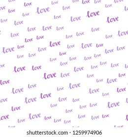 Light Purple vector seamless pattern with phrase LOVE YOU. Colorful illustration with quote LOVE YOU in celebration style. Pattern for trendy fabric, wallpapers.