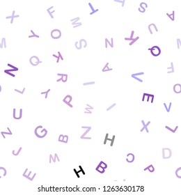 Light Purple vector seamless pattern with ABC symbols. Modern geometrical illustration with ABC english symbols. Design for wallpaper, fabric makers.