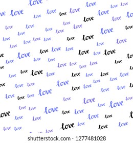 Light Purple vector seamless pattern with phrase LOVE YOU. Decorative illustration with words of love in abstract style. Design for wallpaper, fabric makers.