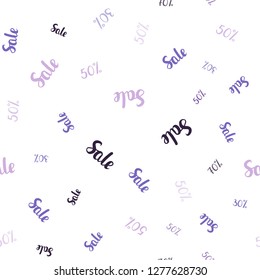 Light Purple vector seamless pattern with 30, 50, 70 percentage signs. Abstract illustration with colorful gradient symbols of sales. Backdrop for ads, leaflets of Black Friday.