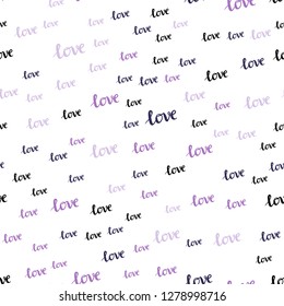 Light Purple vector seamless pattern with phrase LOVE YOU. Phrase LOVE YOU with colorful gradient in abstract style. Texture for window blinds, curtains.