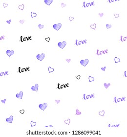 Light Purple vector seamless pattern with phrase LOVE YOU, hearts. Colorful gradient phrase LOVE YOU, hearts in abstract style. Design for wallpaper, fabric makers.