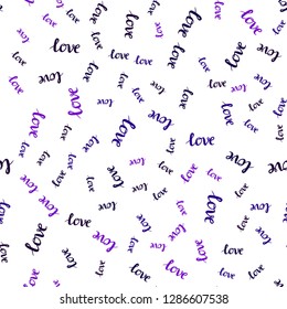 Light Purple vector seamless pattern with phrase LOVE YOU. Phrase LOVE YOU with colorful gradient in abstract style. Design for textile, fabric, wallpapers.