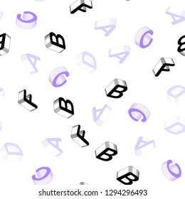 Light Purple vector seamless pattern with 3D ABC symbols. Colorful gradient design in 3D style with signs of alphabet. Design for textile, fabric, wallpapers.