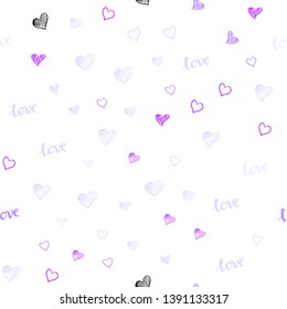 Light Purple vector seamless pattern with phrase LOVE YOU, hearts. Design in doodle style with text LOVE YOU, hearts. Design for textile, fabric, wallpapers.