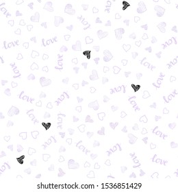 Light Purple vector seamless pattern with phrase LOVE YOU, hearts. Design in doodle style with text LOVE YOU, hearts. Pattern for trendy fabric, wallpapers.