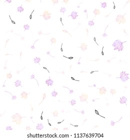 Light Purple vector seamless sketch cover. Colorful illustration in doodle style with leaves. The best blurred design for your business.