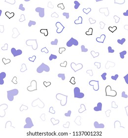 Light Purple vector seamless template with doodle hearts. Glitter abstract illustration with colorful hearts in romantic style. Pattern for marriage gifts, congratulations.