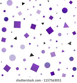 Light Purple vector seamless template with crystals, circles, squares. Illustration with colorful circles, triangles, rectangles. Design for textile, fabric, wallpapers.