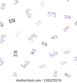 Light Purple vector seamless template with 30%, 40%, 50%, 70% selling. Colored words of sales with gradient on white background. Pattern for ads, posters, banners of sales.