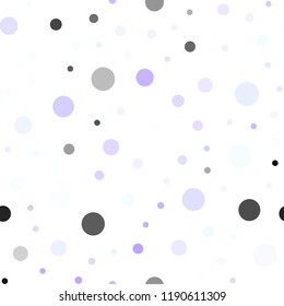 Light Purple vector seamless template with circles. Glitter abstract illustration with blurred drops of rain. Template for business cards, websites.