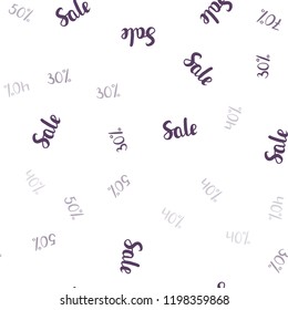Light Purple vector seamless template with 30%, 40%, 50%, 70% selling. Gradient illustration with discount signs on white backdrop. Backdrop for ads, leaflets of Black Friday.