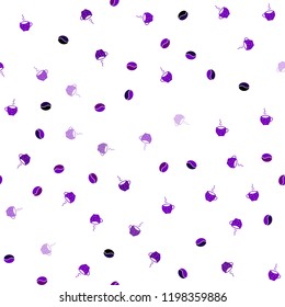 Light Purple vector seamless template with cups of coffee, beans. Gradient abstract collection of coffee cups and beans. Pattern for ad, booklets, leaflets of restaurants.