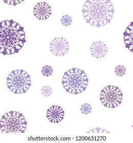 Light Purple vector seamless template with ice snowflakes. Decorative shining illustration with snow on abstract template. Template for business cards, websites.