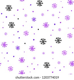 Light Purple vector seamless template with ice snowflakes. Shining colorful illustration with snow on abstract template. Trendy design for wallpaper, fabric makers.