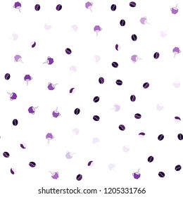 Light Purple vector seamless template with cups of coffee, beans. Colorful illustration with gradient coffee beans, mugs. Template of a black hot beverage in a cafe.