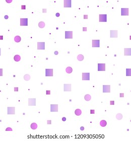 Light Purple vector seamless template with spots, rectangles. Abstract backdrop with colorful circles, rectangles. Pattern for trendy fabric, wallpapers.