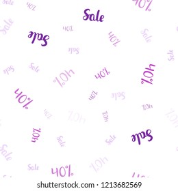 Light Purple vector seamless template with 40% selling. Shining colorful illustration with isolated selling prices. Template for season sales, shopping ads.