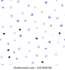 Light Purple vector seamless template with cups of coffee, beans. Colorful illustration with gradient coffee beans, mugs. Template of a black hot beverage in a cafe.