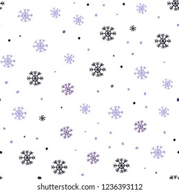 Light Purple vector seamless template with ice snowflakes. Colorful snowflakes with gradient on abstract background. Pattern for design of window blinds, curtains.