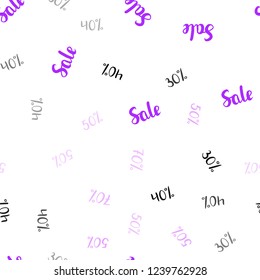 Light Purple vector seamless template with 30%, 40%, 50% selling. Shining colorful illustration with isolated selling prices. Backdrop for super sales on Black Friday.