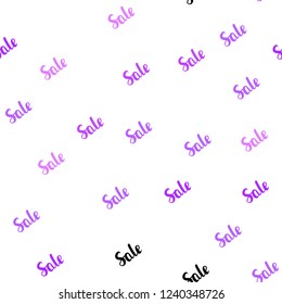 Light Purple vector seamless template with selling words. Gradient illustration with discount signs on white backdrop. Backdrop for mega promotions, discounts.