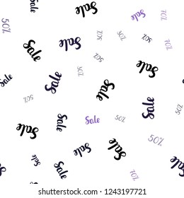 Light Purple vector seamless template with 30, 50, 70% selling. Abstract illustration with colorful gradient symbols of sales. Backdrop for super sales on Black Friday.
