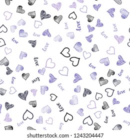 Light Purple vector seamless template with text LOVE YOU, hearts. Illustration with words of love, hearts in abstract style. Design for wallpaper, fabric makers.