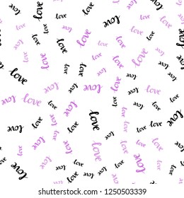 Light Purple vector seamless template with text LOVE YOU. Illustration with colorful phrase LOVE YOU in romantic style. Design for wallpaper, fabric makers.