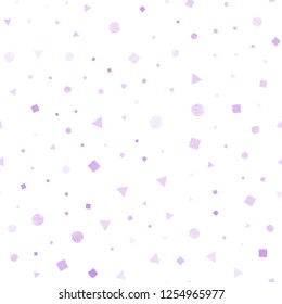 Light Purple vector seamless template with crystals, circles, squares. Circles, lines, rhombus with colorful gradient. Pattern for design of window blinds, curtains.