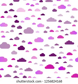 Light Purple vector seamless template with sky, clouds. Illustration in abstract style with colorful clouds. Template for business cards, websites.