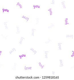 Light Purple vector seamless template with text LOVE YOU. Illustration with colorful phrase LOVE YOU in romantic style. Design for wallpaper, fabric makers.