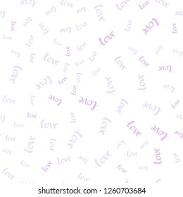 Light Purple vector seamless template with text LOVE YOU. Decorative illustration with words of love in abstract style. Pattern for trendy fabric, wallpapers.