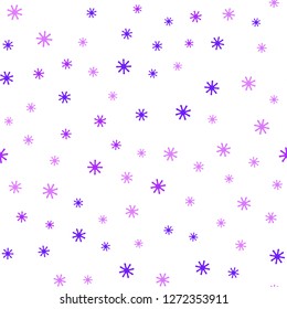 Light Purple vector seamless template with ice snowflakes. Shining colorful illustration with snow in christmas style. Template for business cards, websites.