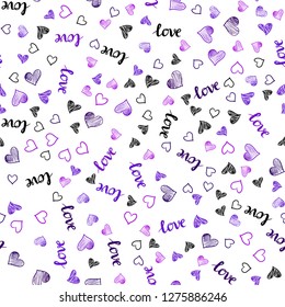 Light Purple vector seamless template with text LOVE YOU, hearts. Colorful illustration with quote LOVE YOU, hearts. Pattern for trendy fabric, wallpapers.