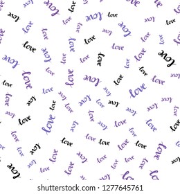Light Purple vector seamless template with text LOVE YOU. Decorative illustration with words of love in abstract style. Pattern for design of fabric, wallpapers.