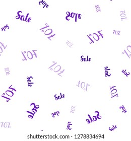 Light Purple vector seamless template with 70% selling. Illustration with signs of sales on abstract template. Backdrop for mega promotions, discounts.