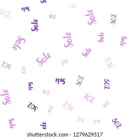 Light Purple vector seamless template with 30, 50, 70% selling. Colorful set of  percentage signs in simple style. Template for season sales, shopping ads.