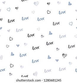 Light Purple vector seamless template with text LOVE YOU, hearts. Romantic illustration with colorful phrase LOVE YOU, hearts. Pattern for design of fabric, wallpapers.