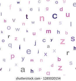 Light Purple vector seamless template with isolated letters. Blurred design in simple style with signs of alphabet. Texture for window blinds, curtains.