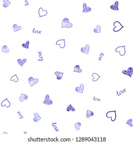 Light Purple vector seamless template with text LOVE YOU, hearts. Design in doodle style with text LOVE YOU, hearts. Design for wallpaper, fabric makers.