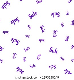 Light Purple vector seamless template with selling words. Gradient illustration with discount signs on white backdrop. Template for season sales, shopping ads.