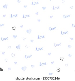 Light Purple vector seamless template with text LOVE YOU, hearts. Colorful gradient phrase LOVE YOU, hearts in abstract style. Pattern for trendy fabric, wallpapers.