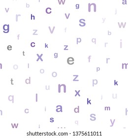 Light Purple vector seamless template with isolated letters. Blurred design in simple style with signs of alphabet. Design for wallpaper, fabric makers.