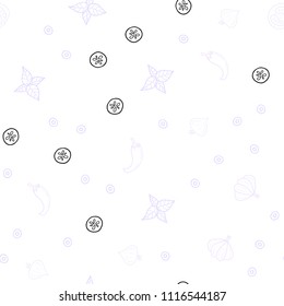 Light Purple vector seamless texture with delicious snacks. Illustration with set of fresh food in doodle style. Pattern for menu of cafes, bars, restaurants.