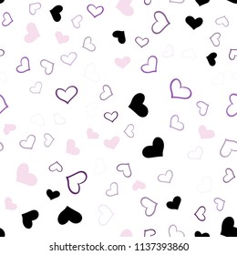 Light Purple vector seamless texture with lovely hearts. Decorative shining illustration with hearts on abstract template. Pattern for marriage gifts, congratulations.